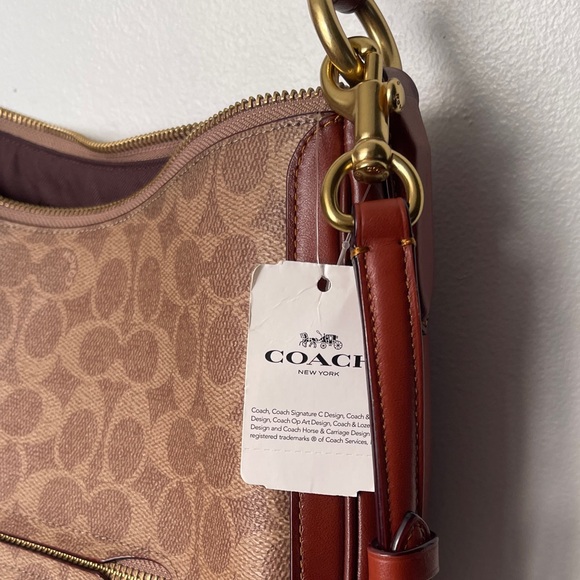 Coach 38580 Sutton Hobo Signature Handbag/Crossbody Brown/tan Detachable strap - Picture 4 of 16